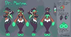 after_transformation big_breasts breasts chabble female fin generation_7_pokemon green_eyes green_nipples hi_res humanoid marina_(splatoon) model_sheet navel navel_piercing nintendo nipples piercing pokemon pokemon_(species) primarina pseudo_hair solo splatoon tagme tentacle tentacle_hair