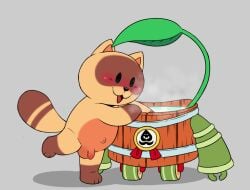 animal_genitalia anthro balls blush brawl_stars brown_body brown_fur canid canine digital_media_(artwork) fur genitals ijpalette-color leaf male_only mammal nude penis raccoon_dog sauna simple_background solo sprout_(brawl_stars) steam supercell_(company) tail tanuki tanuki_sprout_(brawl_stars)