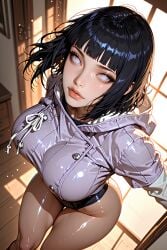 ai_generated big_breasts black_hair boruto:_naruto_next_generations fbps35 hyuuga_hinata hyuuga_hinata naruto naruto_(series) shiny_skin short_hair thick_thighs white_eyes