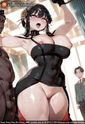 2boys ai_generated arm_up armpits asmutcriminal balls bangs bare_shoulders black_balls black_body black_cock black_dress black_gloves black_hair black_penis blush breasts breasts_outside chained chains choker commander_(azur_lane) covered_navel cuffs curtains dark-skinned_male dark_skin doggy_style dress earrings eyebrows_visible_through_hair facial_hair female flower formal gloves hair_flower hair_ornament heart heart-shaped_pupils indoors jewelry large_breasts long_hair male male_pubic_hair multiple_boys multiple_girls netorare nipples no_panties open_mouth penis pussy red_eyes saliva sex sex_from_behind smile standing straight sweat symbol-shaped_pupils tagme testicles thighs trembling window