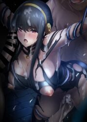 2boys bar_censor black_dress black_hair blush breasts bukkake censored cleavage clothed_female_nude_male commentary_request cum cum_in_pussy cum_on_body cum_on_penis dress erection female flower gold_hairband group_sex hair_flower hair_ornament hairband highres large_breasts large_variant_set long_hair looking_at_viewer mmf_threesome multiple_boys nipples nude onigirikun open_mouth paid_reward_available penis pussy_juice rape red_eyes restrained rose sex sex_from_behind solo_focus spy_x_family straight sweat threesome torn_clothes torn_dress variant_set yor_briar