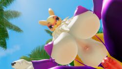 1futa armwear big_breasts bikini chest_tuft digimon futanari looking_at_viewer looking_down renamon sloppydragons tagme