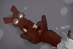 arm_wrapping armwear bedroom_eyes black_nose blush blush_lines bodily_fluids clothing eyewear female fluffy fur genital_fluids genitals glasses gloves_(marking) grey_body grey_fur leg_markings looking_at_viewer lying male markings narrowed_eyes on_back paws pussy rain_world resachii round_glasses sachii_(resachii) scholar_(xenope) seductive shocked simple_background slugcat smile smug_face socks_(marking) speech_bubble spread_legs spread_pussy spreading sweat sweatdrop tail vaginal_fluids videocult white_eyes white_nose