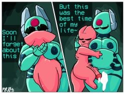 4:3 antennae_(anatomy) anthro areola belly between_breasts big_belly big_breasts big_penis bodily_fluids border breasts caressing_face closed_eyes comic cum cum_in_pussy cum_inside cum_overflow domestic_cat duo felid feline felis female gastropod genital_fluids genitals hand_on_belly hug huge_cock huge_hips hunter_(rain_world) inflation inflation iterator larger_female leaking_cum looks_to_the_moon_(rain_world) lying machine male male/female mammal mister_redintong mollusk navel on_back on_top penis rain_world robot size_difference slug slugcat smaller_male videocult white_border wide_hips