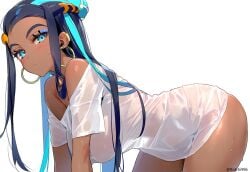 ai_generated bending bending_forward bending_over botchi996 nessa_(pokemon) nintendo pokemon tagme white_t-shirt