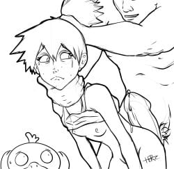 bent_over bodily_fluids breasts cum cum_drip dripping female female_focus feral forced generation_1_pokemon genital_fluids group gym_leader herculesart hi_res human human_focus imminent_rape kasumi_(pokemon) male male/female mammal monochrome neck_grab nintendo not_furry not_furry_focus pokemon pokemon_(species) psyduck small_breasts solo_focus tears