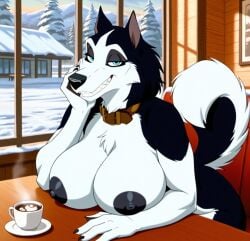 1female 1girls ai_assisted ai_generated antagonist anthro anthro_female anthro_focus anthro_only balto_(film) balto_(series) black_areola black_fur black_hair black_nails black_nipples black_nose black_pupils blue_eyes boobs_on_table breast_on_table brown_collar canine canine_ears canine_girl canine_tail chest_fur chest_tuft civitai collar colored_nails coloredbin.ai coloredbin_ai dog_collar dog_ears dog_girl dog_tail doggirl female female_anthro female_focus female_only fluffy_tail fur_tuft genderswap_(mtf) grinning grinning_at_viewer head_on_hand huge_boobs huge_breasts huge_breasts husky indoor_nudity indoors large_boobs large_breasts large_tits lidded_eyes looking_at_viewer massive_boobs massive_breasts massive_tits plump_boobs plump_breasts plump_tits public public_exposure public_nudity resting_boobs resting_breasts resting_tits rule_63 seductive seductive_eyes seductive_gaze seductive_grin seductive_look seductive_smile sharp_teeth shoulder_fluff shoulder_tuft sitting sitting_on_chair snow snowing snowing_outside solo solo_anthro solo_female solo_focus steele_(balto) tail tits_on_table top_heavy top_heavy_breasts two_tone_fur two_tone_hair villainess visible_teeth white_fur white_hair