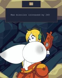 1girls 2023 big_breasts blonde_hair blue_eyes breast_expansion breasts cave_story clothed clothing curly_brace female female_only firearm gift grey_nipples gun handgun headgear headwear huge_breasts large_breasts long_hair machine nipple_bulge nipple_slip nipples pants pointy_breasts revolver robot robot_girl robot_humanoid shirt solo solo_female text text_box topwear underboob weapon white_body zedrin