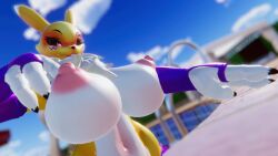 1girls areolae big_breasts chest_tuft digimon renamon sloppydragons solo tagme topless vrchat