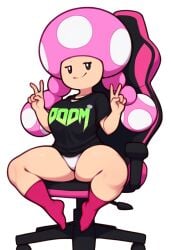 ai_generated gaming_chair mario_(series) nintendo shortstack socks super_mario_bros. toadette white_panties