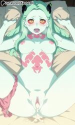 1girls accurate_art_style after_sex ai_generated bed bedroom blush breasts collarbone colored_sclera cum cum_drip cum_in_pussy cum_inside cyberpunk:_edgerunners cyberpunk_2077 female green_hair hard_nipples hi_res holding_object keoenl legs_apart long_hair lying lying_on_bed mechanical_eye medium_breasts moaning navel neck_tattoo nipples open_legs open_mouth pale_skin panties panties_down patreon pussy rebecca_(edgerunners) red_eyes small_breasts solo solo_focus stomach_tattoo tattoo twintails white_skin