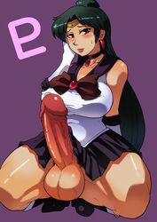 1futa bishoujo_senshi_sailor_moon blush boots circlet clothing cum erection futa_only futanari green_hair human intersex kneeling large_breasts large_penis long_hair penis pluto_symbol precum pubic_hair purple_eyes sailor_pluto setsuna_meiou skirt solo sweatdrop testicles uncensored wawawama