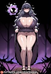 (pokemon) 1girls ai ai_generated bedroom_eyes big_breasts blush breasts breasts_bigger_than_head clothing english eyes female feminine feminine_body feminine_pose goth heart hex_maniac hex_maniac_(pokemon) huge_breasts large_breasts long_hair nipples open_mouth patreon patreon_username pokemon pokemon_dppt pokemon_sm pokemon_sv pussy pussy_lips sexy slender straight sweat teeth text thick_thighs thighhighs thighs uncensored wet yukinyami