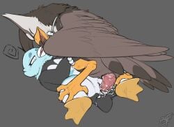 benji_(artist) bodily_fluids bow_tie bracelet cum cum_in_pussy cum_inside duo eiscue feet female feral from_behind_position generation_4_pokemon generation_8_pokemon genital_fluids genitals hi_res holding_both_legs jewelry male male/female mounting nintendo penetration penis pokemon pokemon_(species) sex shiver_(flowerbud) size_difference spread_legs spreading staraptor talons tapering_penis toes vaginal_penetration vaginal_penetration valean