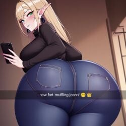 1girls 60fps ai_generated animated arched_back ass ass_focus bent_over big_ass big_breasts black_shirt blonde_hair blonde_hair blue_jeans blush caption denim_jeans dumptruck_ass earrings edit elf elf_ears english_text fart fart_cloud fart_fetish farting fat_ass female from_behind green_eyes holding_phone huge_ass indoors jeans light-skinned_female looking_at_viewer looking_back massive_ass mature_female milf nai_diffusion pawg pointy_ears posing presenting rear_view seductive selfie sideboob snapchat solo solo_focus stable_diffusion tagme teasing teasing_viewer thick_ass tight_clothing tight_jeans turtleneck video