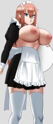 areolae bags_under_eyes blue_eyes breasts female large_breasts maid maid_headdress maid_uniform michinoku_komaro nipples pink_hair poketune seitokai_nimo_anawa_aru! solo solo_female thighhighs