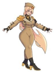 angry blonde_hair boots flustered frustrated fully_clothed guilty_gear guilty_gear_strive high_heels hobble_dress hourglass_figure long_dress long_hair millia_rage mr_foxy15