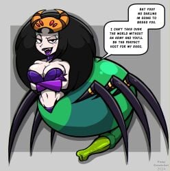 arms_crossed arms_crossed_under_breasts belly_button black_hair breasts breeding_kink breeding_slave cartoon_network drider female futanari imminent_breeding imminent_rape imminent_sex intersex looking_at_viewer ovipositor ovipositor_penis pale-skinned_female pale_skin purple_lipstick spider_girl spider_taur talking_to_viewer the_grim_adventures_of_billy_and_mandy velma_green velma_green_the_spider_queen yungcreateart