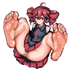 1girls 2d 2d_(artwork) ahoge ass breasts clothed clothed_female clothing detailed_feet expressionless feet female female_only foot_fetish haruyo514 kasane_teto legs_up no_panties red_eyes red_hair skirt skirt_lift soles solo solo_female spread_legs thick_thighs thighs toes twin_drills upskirt utau white_background