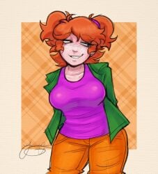 1girls big_breasts breasts clothed curvy curvy_female curvy_figure d-side_girlfriend female female_only friday_night_funkin friday_night_funkin_mod ginger ginger_hair girlfriend_(friday_night_funkin) green_coat lavenderflamess orange_hair orange_pants pigtails purple_shirt thick_thighs thighs twitter