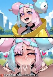 1boy 1girls 2koma ai ai_generated bedroom_eyes big_breasts big_dick big_penis blowjob blush breasts clothing english eyes female feminine feminine_body feminine_pose heart huge_breasts huge_cock iono_(pokemon) large_breasts large_dick large_penis long_hair male navel nipples open_mouth patreon patreon_username penis pokemon pokemon_sv pussy pussy_lips sexy slender straight sucking sucking_penis sweat teeth text thick_thighs thighhighs thighs tongue tongue_out uncensored wet yukinyami
