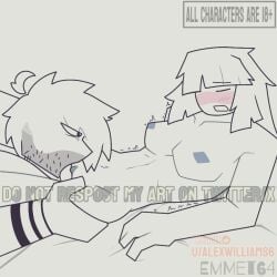 1boy 1boy1girl 1girls 2025 aged_up ahoge areola areolae beard_stubble bed_sheet blunt_bangs blush breasts claire_(fundamental_paper_education) closed_eyes cunnilingus digital_drawing_(artwork) digital_media_(artwork) emmet64 female fpe fundamental_paper_education hand_on_hip ibispaintx licking_clitoris licking_pussy male male/female medium_hair messy_hair movement_lines naked_female nipples no_ai not_ai_generated pupils romantic_sex self_upload stubble tattoo tattoo_on_arm tattooed_arm trembling twitch_lines twitching y/n