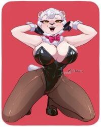 big_breasts big_thighs big_titties bunny_girl bunny_girl_suit bunnysuit curvaceous female female_focus female_only furry furry_female furry_only looking_at_viewer mmaikory original original_character sheep sheep_girl white_fur