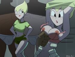 1girls 2boys bare_breasts big_breasts breasts cartoon_network exposed_breasts monke_brush nipples orgy princess_ilana size_difference sym-bionic_titan