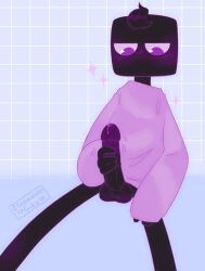 1boy 1male blush cinnamon_gutz enderman erection male_only masturbation minecraft purple_eyes purple_skin solo_male