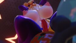 1futa areolae arms_up big_breasts chest_tuft digimon futanari looking_at_viewer looking_down renamon sloppydragons tagme vrchat yellow_body