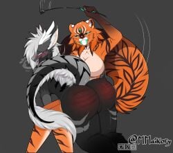 animal_ears animal_tail big_breasts big_breasts big_nipples big_thighs big_titties feline female female_focus furry furry_female furry_only gray_fur gray_hair mmaikory nipples orange_fur original original_character spank_marks spanking