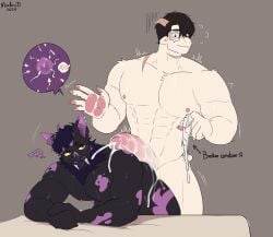 abs absurd_res anthro bat big_penis black_body blush bodily_fluids bovid broken_condom caprine condom cum cum_inside digital_media_(artwork) duo ear_piercing english_text fangs fur genital_fluids genitals hair hi_res horn impregnation mako_(bloomako) male male/male male_penetrated mammal markusd muscular muscular_anthro muscular_male nervous nervous_sweat nipple_piercing nipples nude pecs penetration penis piercing pregnant pregnant_male sex sexual_barrier_device sheep simple_background smile sweat teeth text tongue white_body yellow_sclera