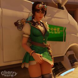 1girls 3d blizzard_entertainment bottomless cherrynsfw female goggles no_panties overwatch pussy solo widowmaker