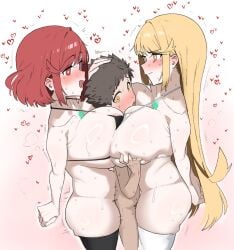 1boy 1boy2girls 2girls 2girls1boy bangs big_breasts bigger_female blonde_female blonde_hair blonde_hair_female blush breasts couple couple_(romantic) friedbockyr18 hair_bangs height_difference imminent_threesome large_boobs large_breasts larger_female light-skinned_female light-skinned_male light_skin long_hair long_hair_female medium_hair medium_hair_female mythra mythra_(xenoblade) nintendo polyamory pyra pyra_(xenoblade) red_hair redhead_female relationship rex_(xenoblade) short_hair short_hair_male size_difference taller_female taller_girl taller_woman threesome video_game_character xenoblade_(series) xenoblade_chronicles_2