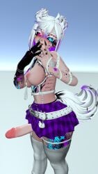 dog_ears dog_girl futanari looking_at_viewer vrchat vrchat_avatar vrchat_model white_belt white_hair white_hair_futa white_harness