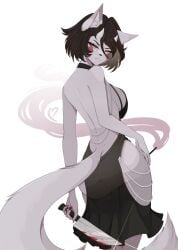 back_view big_ass big_breasts big_butt big_thighs big_titties black_hair cat_ears cat_tail catgirl clothing curvaceous curvaceous_female curvaceous_figure curvy curvy_figure curvy_hips female female_focus female_only furry furry_female furry_only looking_at_viewer mmaikory original original_character short_hair white_fur