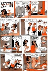 2girls 3boys adam_and_eve aggressive aggressive_female angry apple black_hair blush blushing bra breasts brown_hair_male changing changing_clothes chasing comic comic_page dialogue el_pinguino_comic elephant elephant_costume eve eve_(biblical_figure) eve_(cosplay) father female forbidden_fruit glasses headband indoor indoor_nudity indoors leaf leaf_censor leaf_on_crotch light-skinned_female light-skinned_male light_skin male mother naked naked_female nipples nude nude_female orange_hair panties peeping peeping_tom red_face sexilia shocked spanish_dialogue spanish_text underwear urtiaga white_bra white_panties