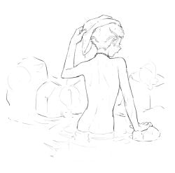 ass casssstle12 danganronpa danganronpa_2:_goodbye_despair fuyuhiko_kuzuryuu hot_spring male male_focus male_only naked naked_male nude nude_male shirtless solo solo_focus solo_male towel_on_head