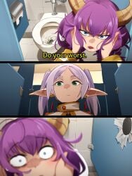 2girls aura_(sousou_no_frieren) bathroom bathroom_stall decapitated_head disembodied_head dubious_consent female frieren glory_hole imminent_sex khyleri scared sousou_no_frieren