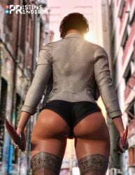 1girls 3d alternate_version_at_source asian asian_female ass back_view big_ass dead_island female knife panties pristinerenders solo xian_mei