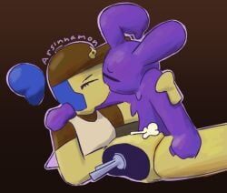 amputee animal_humanoid animatronic anthro arsinnamon black_background blue_hair bodily_fluids bottomless bottomless_female brown_background closed_eyes clothed clothing cum cum_in_pussy cum_inside detached_torso disability disfigured duo ejaculation eyelashes female fully_clothed fur genital_fluids george_(hugo's_mind_palace) goo_creature hair hand_on_arm hand_on_shoulder hat headgear headwear hi_res humanoid indie_cartoon kiss_on_lips kissing kissing_while_cumming kissing_while_penetrated kissing_while_penetrating lagomorph lagomorph_humanoid leporid leporid_humanoid machine male male/female mammal mammal_humanoid metal_rod nude penetration purple_body purple_fur rabbit rabbit_humanoid robot robot_humanoid sam_(hugo's_mind_palace) shirt simple_background simple_coloring simple_eyes sweat sweatdrop t-shirt tank_top toony topwear vaginal_penetration vaginal_penetration yellow_body