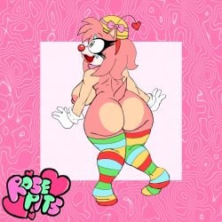1:1 accessory alternate_version_at_source amy_rose anthro ass big_breasts big_butt bodypaint breasts clothing clown clown_makeup clown_nose eulipotyphlan face_paint female gloves hair_accessory hairband handwear hat headgear headwear hedgehog hi_res legwear looking_away mammal nipples pink_body pink_nipples rosepits sega smile solo sonic_the_hedgehog_(series) tail tan_body tan_skin thigh_highs