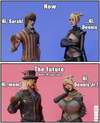 2_panel_comic 2koma 3d 3d_(artwork) alternate_body_type alternate_breast_size angry artist_name blender blender_(software) blender_cycles canon_couple closed_eyes comic dennis_(fortnite) dennis_jr._(fortnite) fooker fortnite fortnite:_battle_royale fortnite:_save_the_world future greeting happy husband husband_and_wife milf mother mother_and_son sarah_(fortnite) shy smile son time_skip wife wife_and_husband