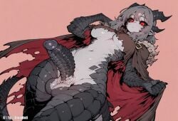1futa a1exwell ai_generated black_sclera cape dragon_girl dutch_angle futanari grey_skin horns low-angle_view monster_girl penis ridged_penis ridged_tail stable_diffusion thick_penis
