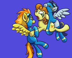 2012 amber_eyes blue_background bodysuit clothing cutie_mark equine eyewear female feral friendship_is_magic goggles green_eyes group horse male midair_sex my_little_pony pegasus plain_background pony ragingsemi soarin_(mlp) spitfire_(mlp) straight two_tone_hair wings wonderbolts_(mlp)