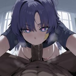 1boy 1girls ai_generated ass big_breasts blue_archive blue_eyes breasts dark-skinned_male fellatio female female_focus huge_breasts huge_cock large_breasts long_hair looking_at_viewer looking_pleasured millennium_science_school_student ponytail purple_hair seminar_(blue_archive) thick_thighs thighs yuuka_(blue_archive)