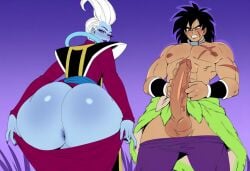 2boys ai_generated anus ass big_ass big_penis blue_skin broly_(dragon_ball_super) dragon_ball dragon_ball_super fellas femboy gay girly male male/male muscular muscular_male novelai penis taller_male trap whis white_hair yaoi