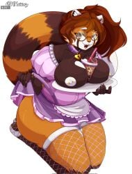 big_breasts big_breasts big_nipples big_thighs big_titties brown_hair curvaceous curvaceous_female curvaceous_figure curvy curvy_figure curvy_hips female female_focus female_only furry furry_female furry_only glasses looking_at_viewer maid maid_uniform mmaikory nipples orange_fur original original_character raccoon raccoon_ears raccoon_girl raccoon_tail short_hair