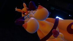 1futa 3d areolae armwear big_breasts breasts chest_tuft digimon futanari looking_down miniskirt renamon sloppydragons solo tagme yellow_body
