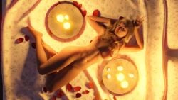 1girls 3d blonde_hair completely_nude completely_nude_female iray nude nude_female original rose_petals solo virdate
